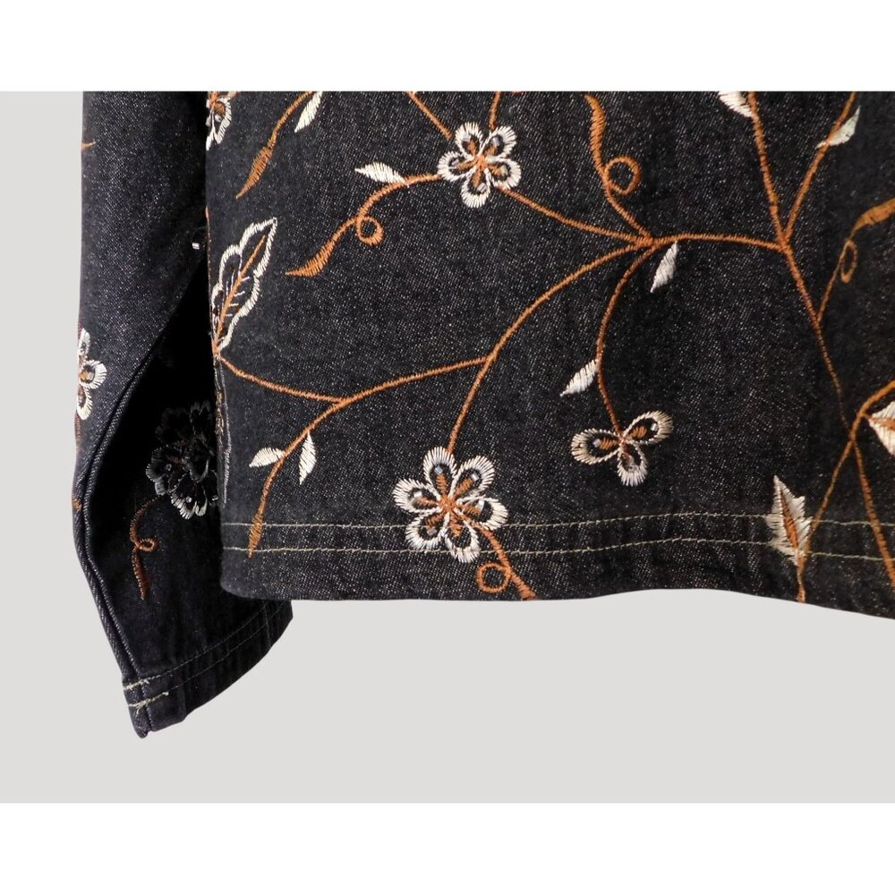 New Direction Embroidered Denim Jacket Large Black Floral Beaded Metal Buttons - Picture 10 of 11